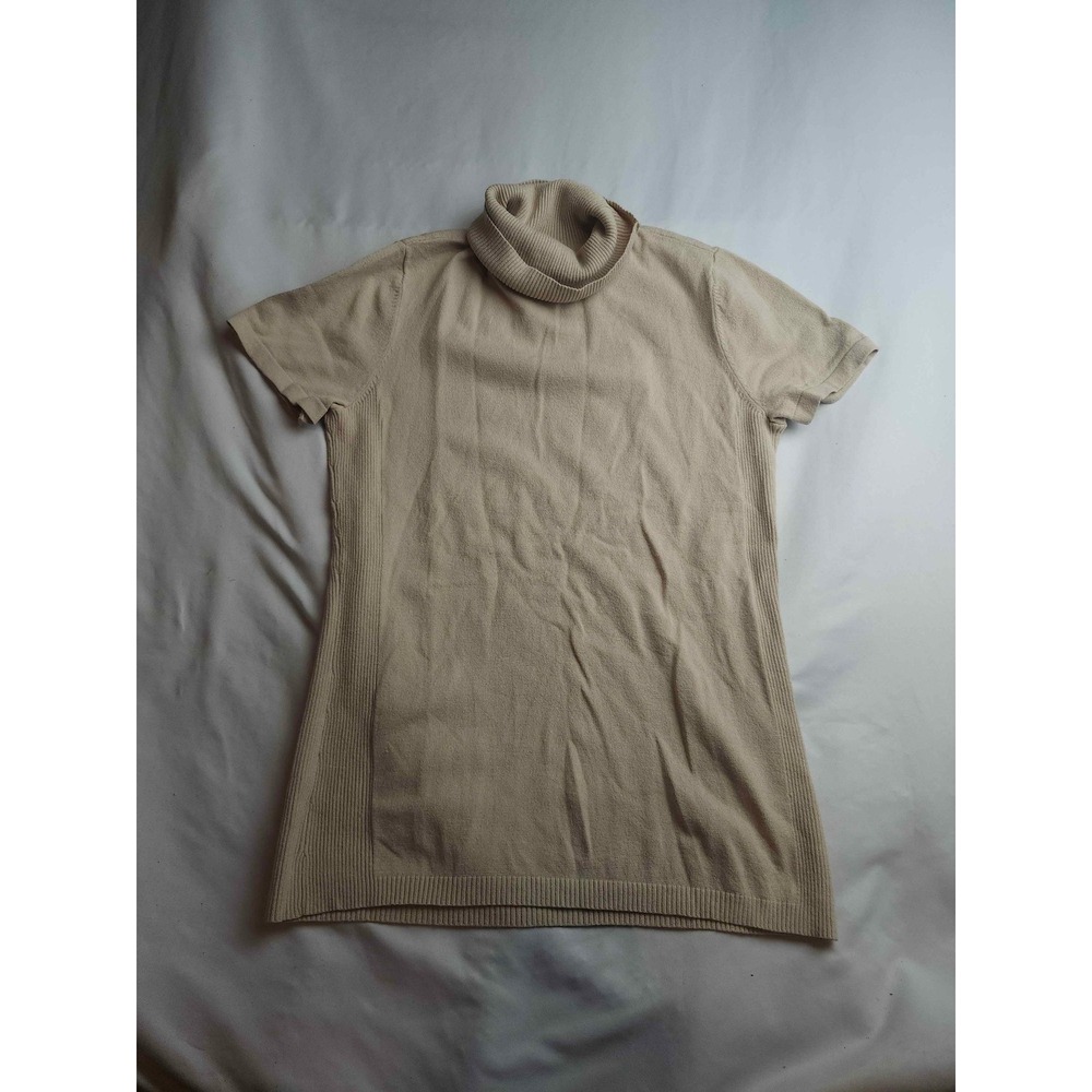 Anne Klein‎ Womens Short Sleeve Turtleneck Sweater Beige Tan Knit Top Size Small